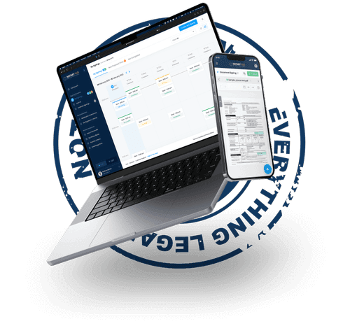 Professional notary using Notary Hub platform on computer with digital features displayed